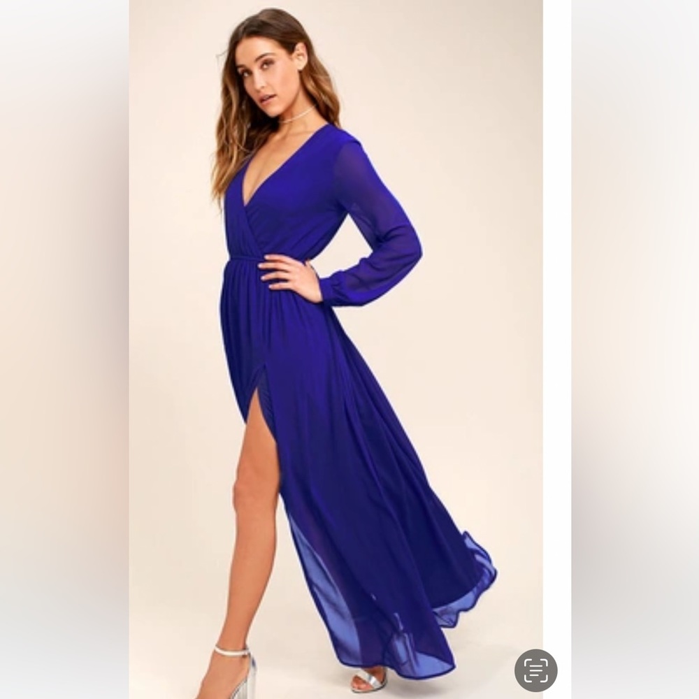 Lulus Wondrous Water Lilies Royal Blue Maxi Dress